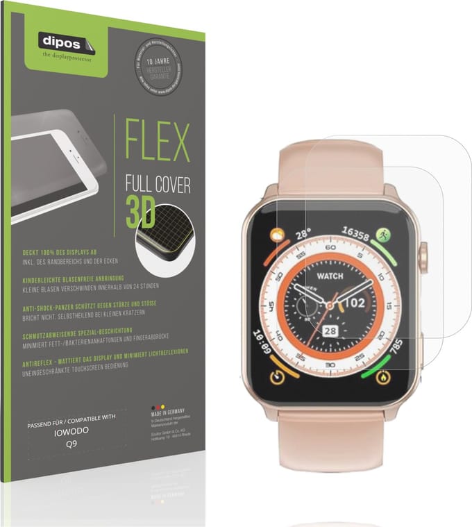 dipos FLEX – 2x Matte Screenprotector geschikt voor IOWODO Q9 | Volledige Schermbescherming | Case-Friendly