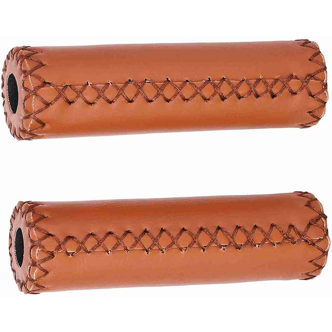 1 paire de poignées de guidon de vélo rétro en cuir artificiel, trois couleurs brown