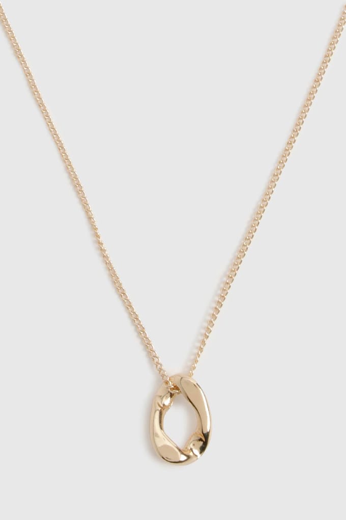 boohoo Dames Hammered Oval Drop Necklace | Gold