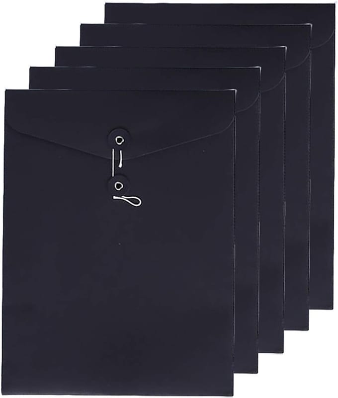 Kraft String File Folder voor Documenten en Projecten - A4 Formaat, Zwart, Organizer met Flap en Geen Uitbreiding