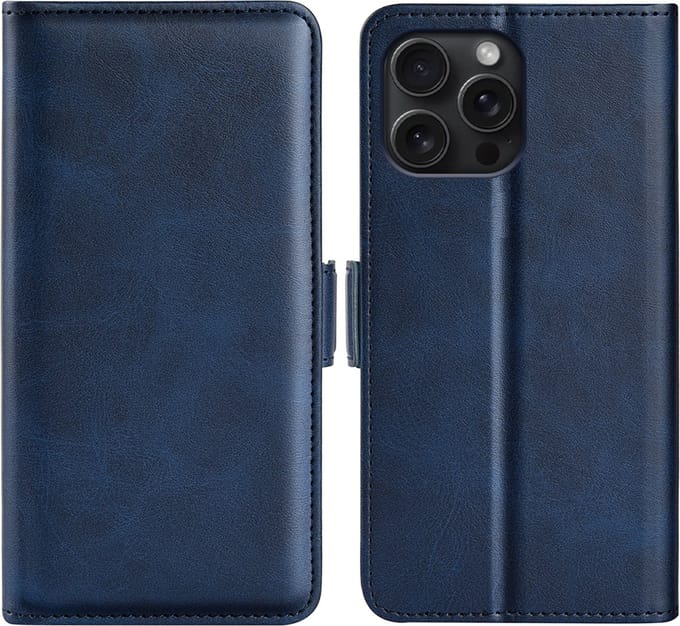 MobyDefend Hoesje - Geschikt voor iPhone 16 Pro Max - Luxe Wallet Book Case (Sluiting Zijkant) - Blauw