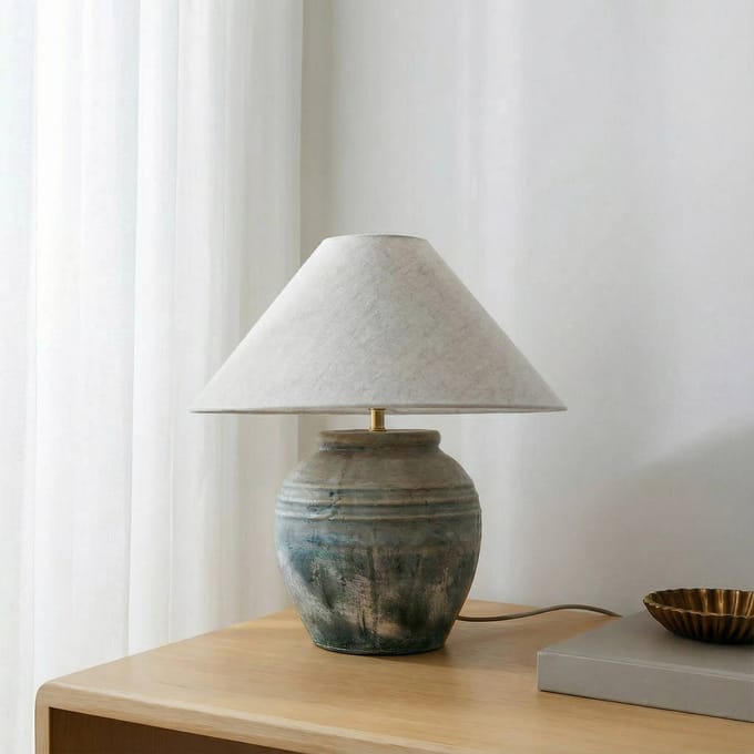 Lucande tafellamp Thalorin, hoogte 46 cm, grijs, keramiek