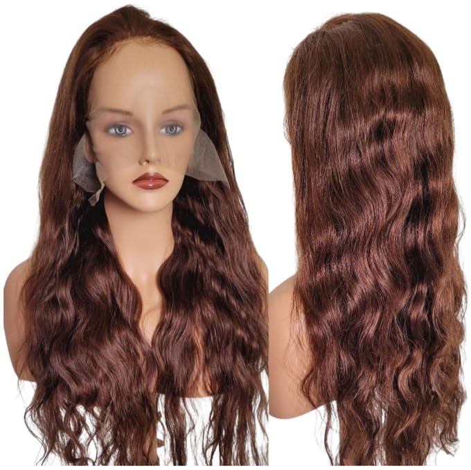 Braziliaans Remy golvend pruik_ Haarwerken echt haar- lang haar- 65 cm- chocolade -4x4 lace closure