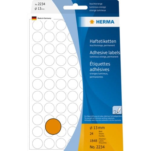 Herma 2234 Universele Etiketten Ø 13mm Fluor Oranje - 1848 st.