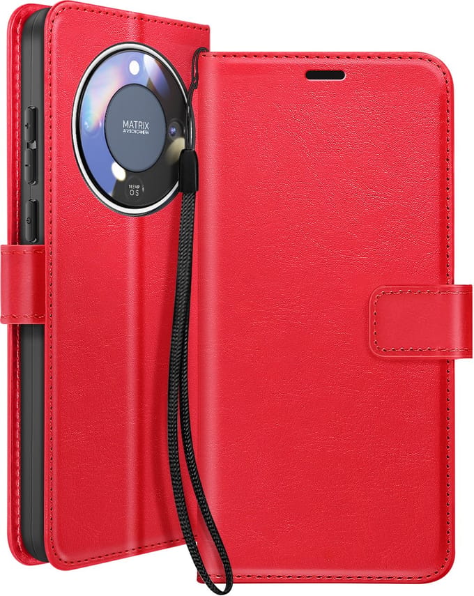 Mayaxess, Hoesje geschikt voor Honor Magic 8 Lite - Wallet Case met Koord & Stand, Rood
