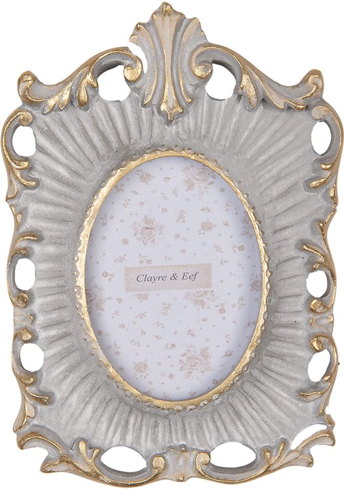 Clayre & Eef Fotolijst 6x9 cm Grijs Goudkleurig Kunststof