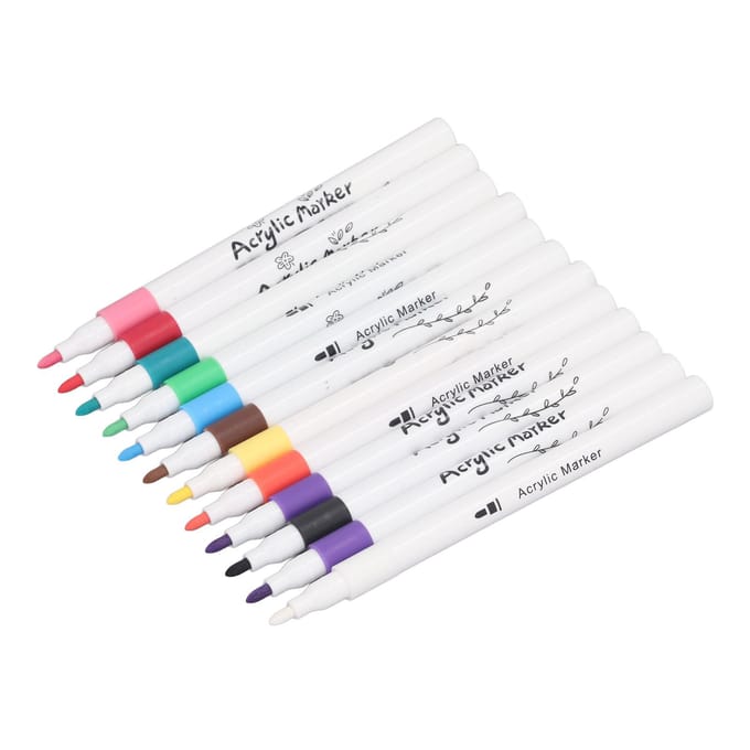 Acrylverfpen 12 Kleuren Waterdicht Sneldrogend Acrylverf Markers voor Zwart Papier Rots white