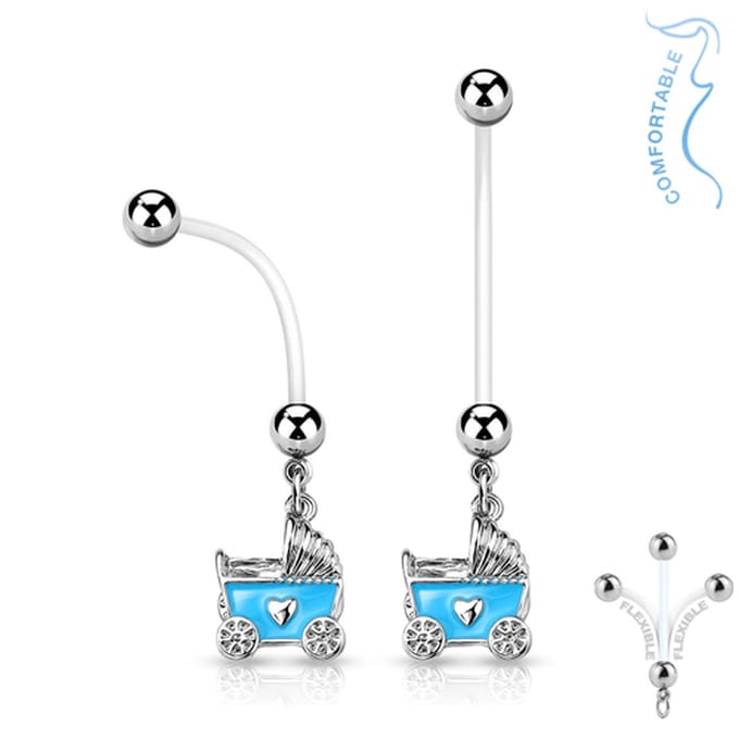 Zwangerschaps navelpiercing wandelwagen blauw - LMPiercings