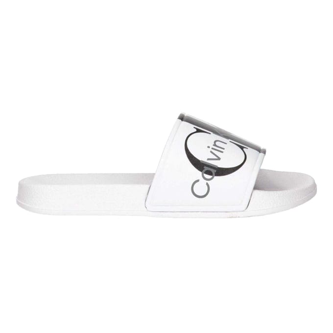 Calvin Klein Unisex Adult Logo Open Toe Flat Slides (Wit)