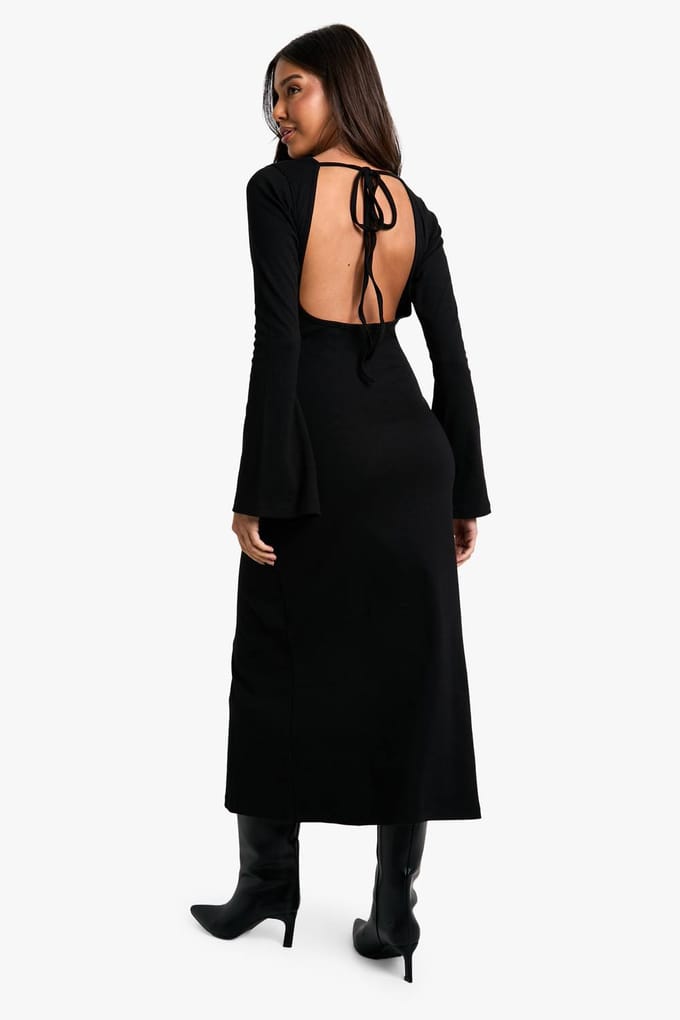boohoo Dames Rib Tie Back Midaxi-jurk | Black | Maat: 18