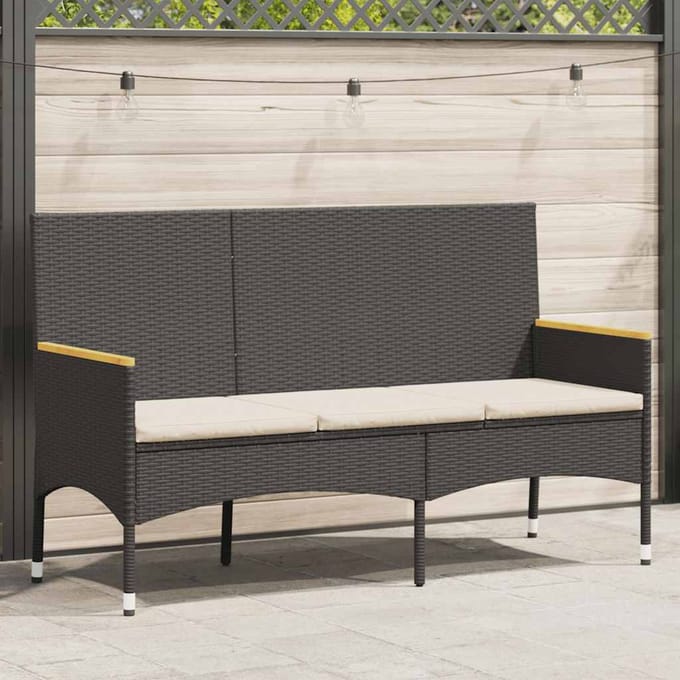 vidaXL - Tuinbank - 3-zits - met - kussens - poly - rattan - zwart