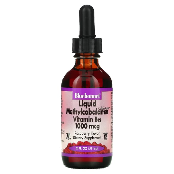 Bluebonnet Nutrition, Vloeibare CelluarActive Methylcobalamine Vitamine B12, Frambozensmaak, 1.000 mcg, 2 fl oz (59 ml)
