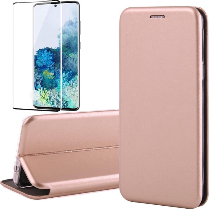 Hoesje geschikt voor Samsung Galaxy S20 Plus - Screen Protector FullGuard - Book Case Kunstleer ThinShield Roségoud & Screenprotector