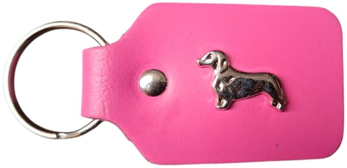 Leren Sleutelhanger - Tassenhanger - Teckel - Hond - Roze