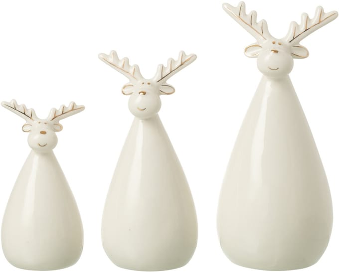 J-Line figuur Rendier - porselein - ecru - set van 3