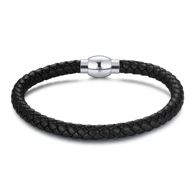 Twice As Nice Armband in edelstaal, gevlochten leer 21cm