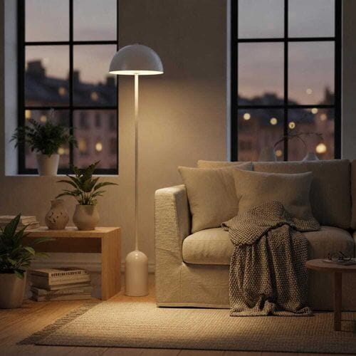 LUSENZ Avela - Staande lamp 150 cm - Wit Metaal - Modern design - Woonkamer lamp - E27 fitting - Met voetschakelaar