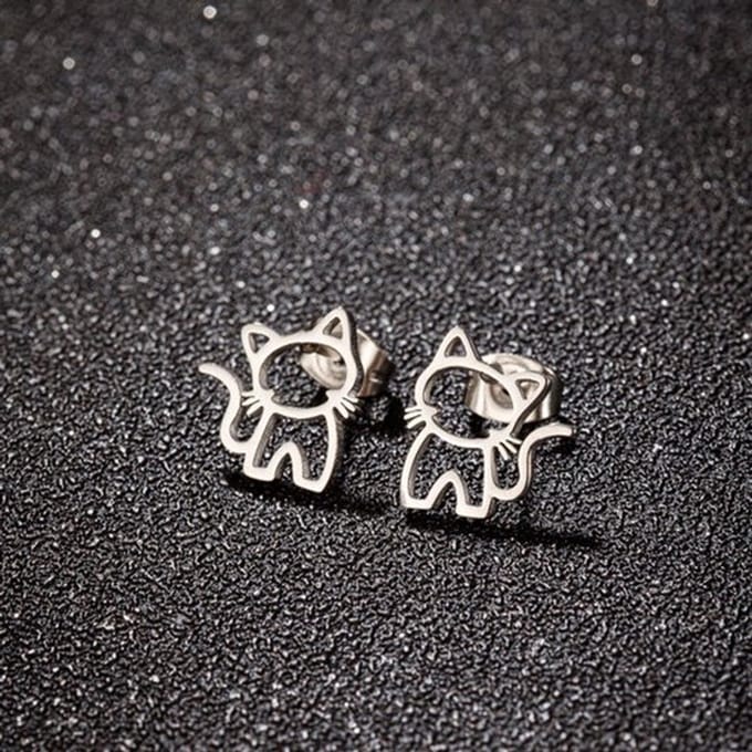 meisje RVS oorknoppen met kat-12mm*11mm-zilver