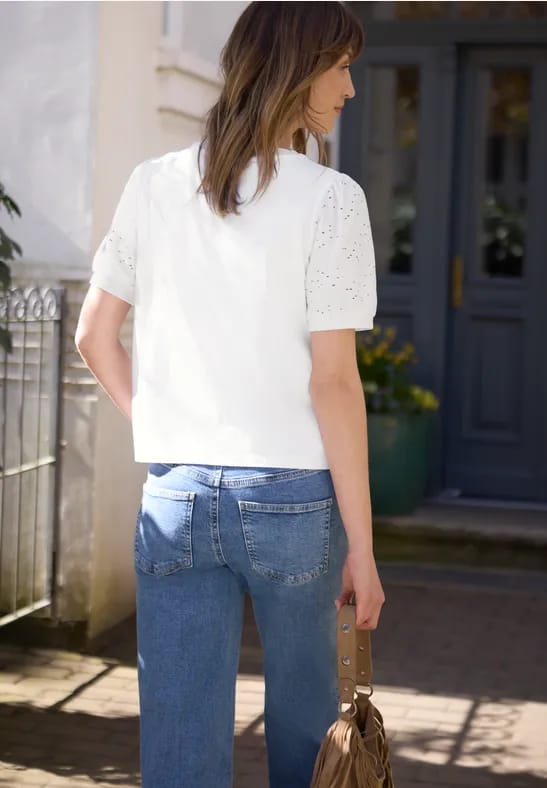 Shirt met ronde hals en kanten mouwen