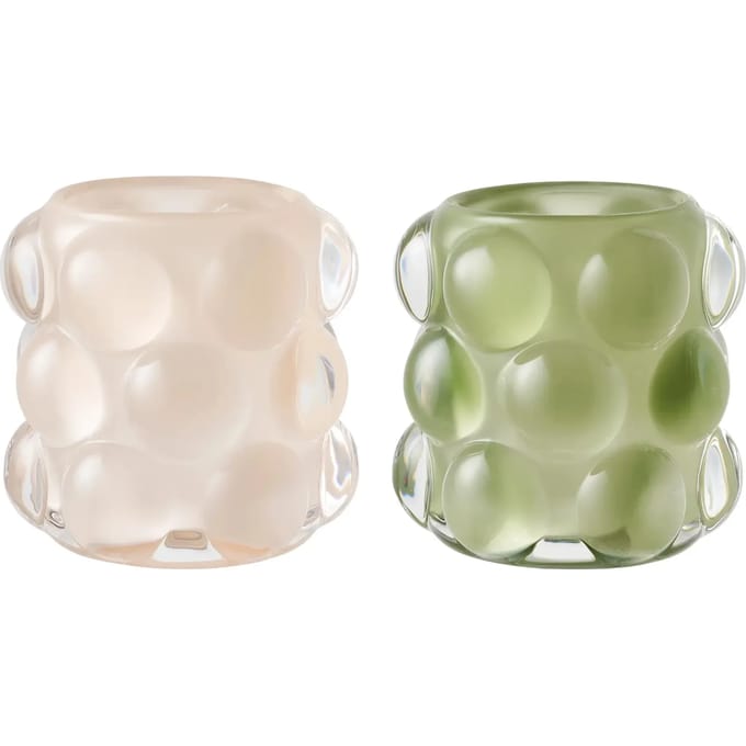 Yva kandelaar set van 2 beige, groen.