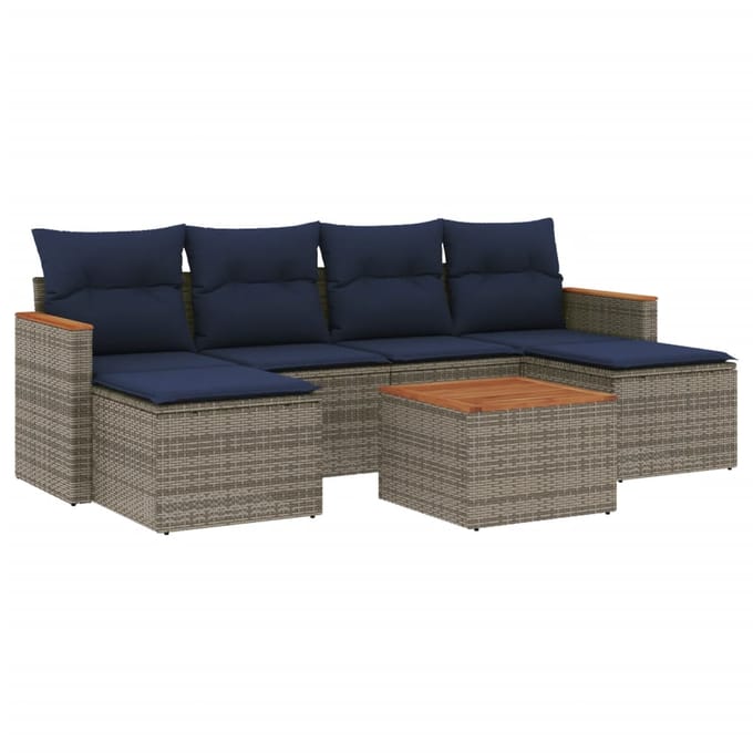 vidaXL - 7-delige - tuinbankset - met - kussens, - grijs - polyrotan