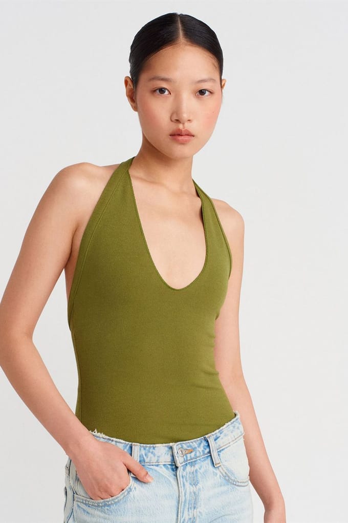 Slim Fit Halternek Uitgesneden Blouse