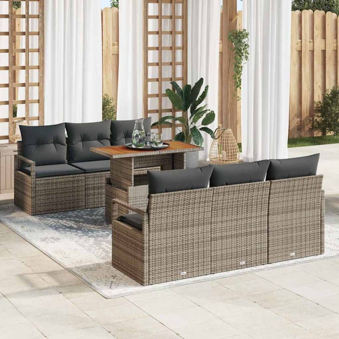 vidaXL - Tuinbank - Set - 7 - st - 6-Aantal - zitplaatsen - Grijs
