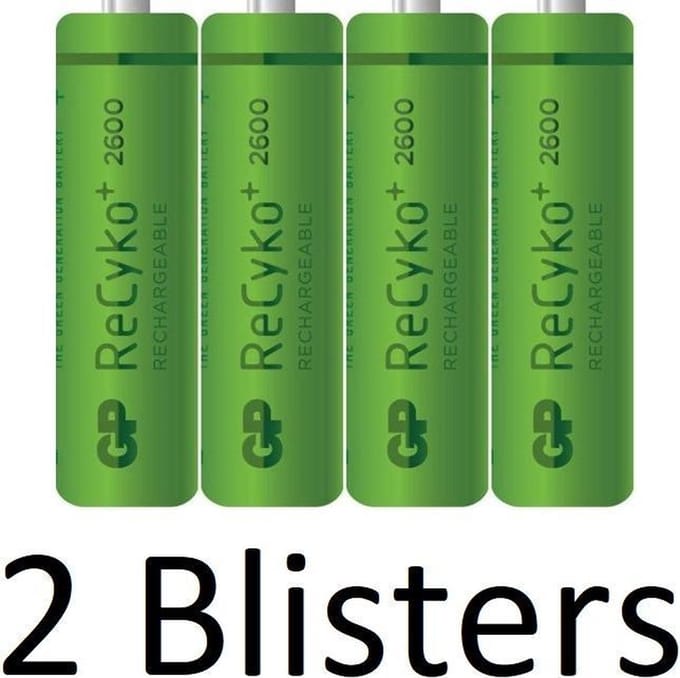 8 Stuks (2 Blisters a 4 st) GP Recyko+ Rechargeable NimH AA/HR06 2600mah
