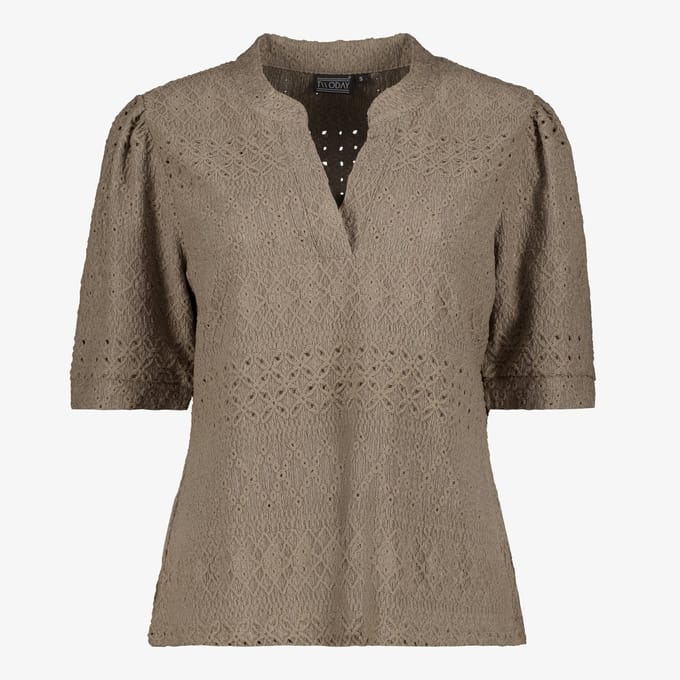 TwoDay dames blouse met halflange mouwen bruin - Maat S