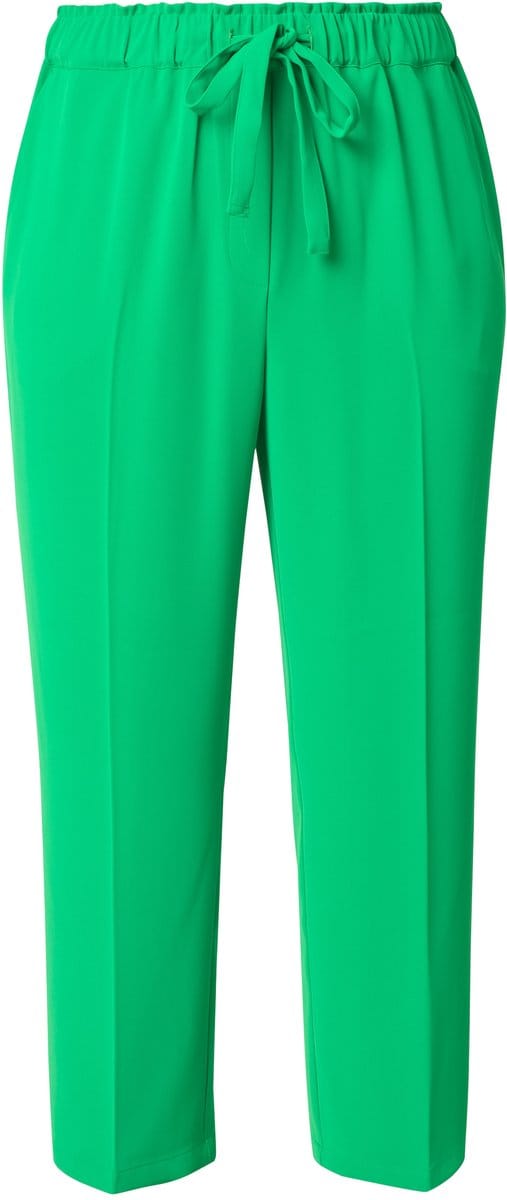 Ulla Popken - Dames - 7/8-broek persplooien elastische tailleband strikbandje - Natuurgroen - Maat 60