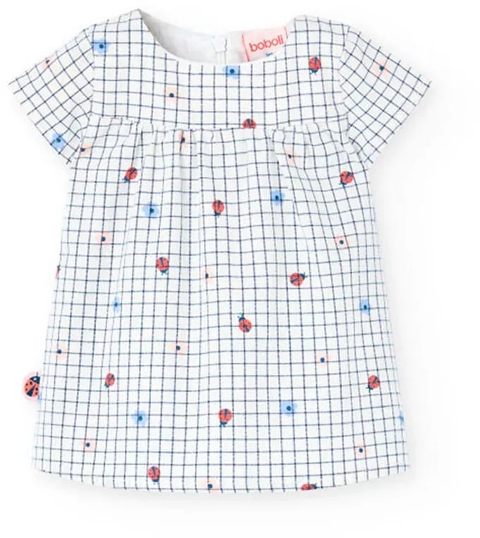 Boboli Poplin Check Korte Mouw Jurk Wit 12 Months Meisje