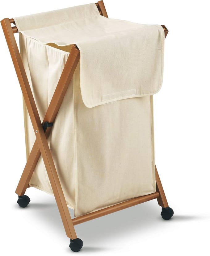 Houten Wasmand Opvouwbaar met Afneembare Tas