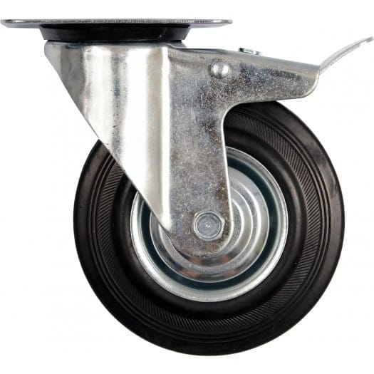 Vorel - Zwenkwiel met Zwarte Rubber en Rem - 75mm