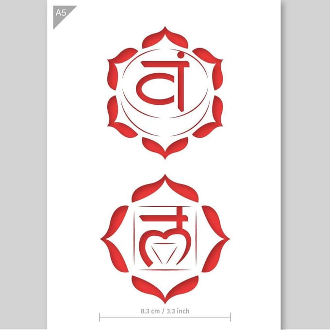 QBIX Muladhara & Swadhisthana Chakra Sjabloon A5 Formaat Kunststof - Chakra diameter is 8cm