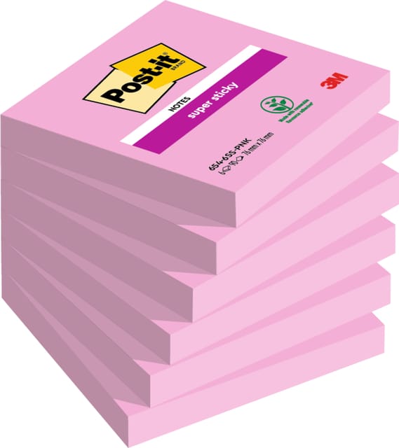 Post-it Zelfklevende notitieblokjes super sticky, 76 x 76 mm, roze