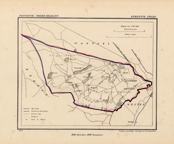 Historische kaart, plattegrond van gemeente Strijp in Noord Brabant uit 1867