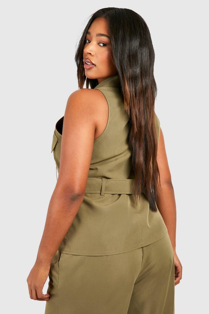 boohoo Dames Plus Utility Ceintuurvest | Khaki | Maat: 26