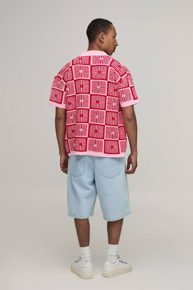 Ontspannen Gehaakte Tapijt Gebreid Overhemd | Pink | Size Medium