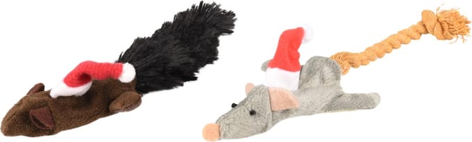 Flamingo Kattenspeeltje Kerst Knispermuis - Grijs/Bruin - 22 x 7 x 4 cm