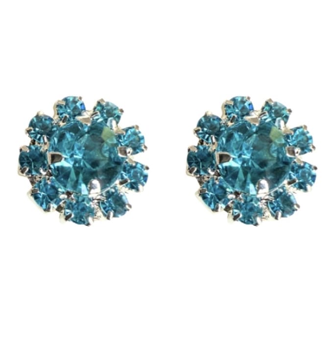 Magneet oorbellen Aqua blauw strass 10 mm