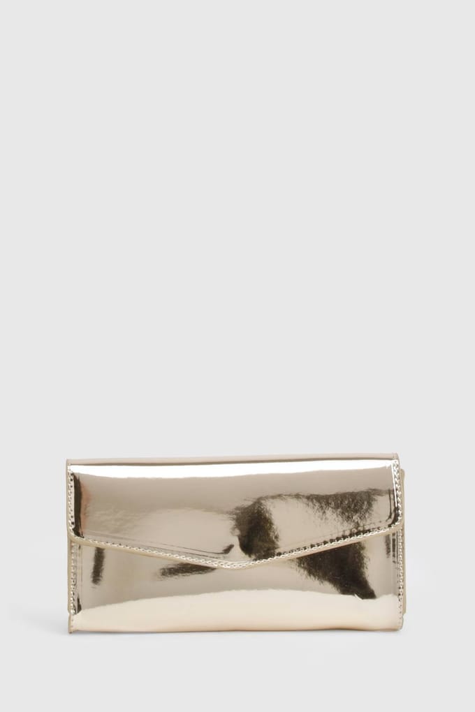 boohoo Dames Metallic omvouwbare clutchtas | Goud