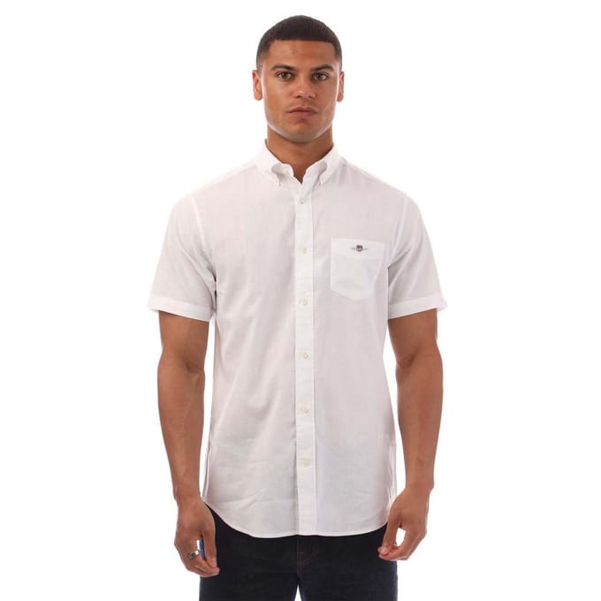 Gant Heren Katoen Linnen Korte Mouwen Shirt (Wit)