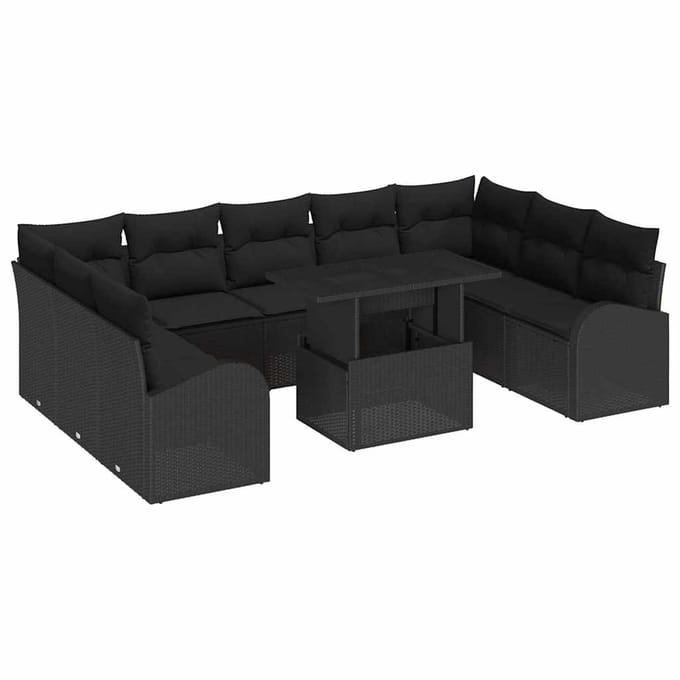 vidaXL - Tuinbank - Set - 10 - st - Zwart - poly - rattan