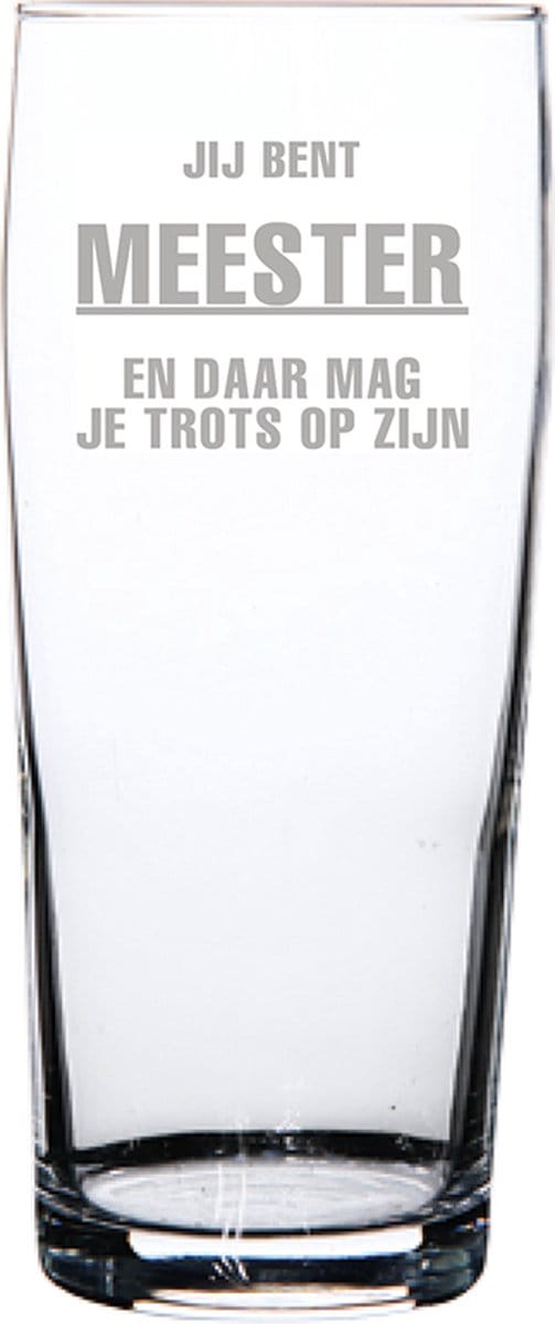 Gegraveerde bierfluitje 19cl Jij bent Meester en daar mag je trots op zijn