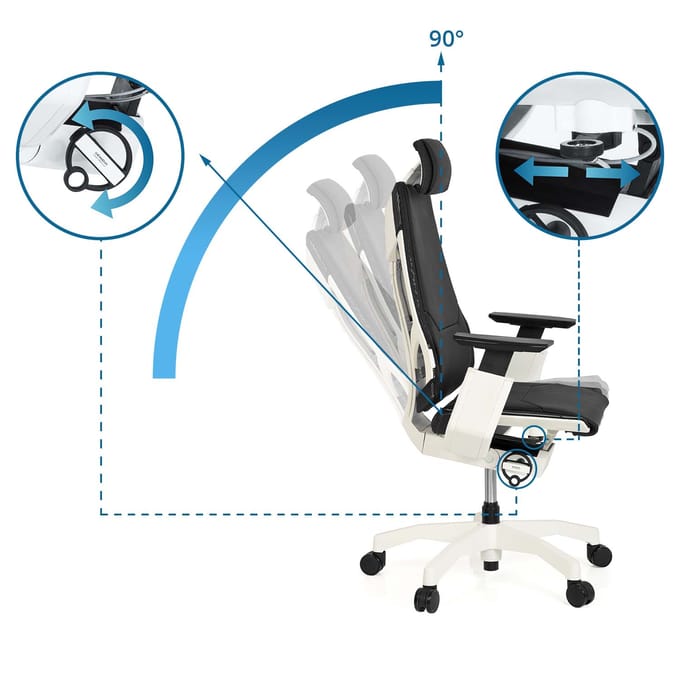 Bureaustoel GENIDIA PRO WHITE Leder zwart hjh OFFICE
