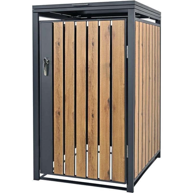 ML-Design vuilnisbak 240l 1 ton 68x80x120 cm antraciet eiken look stalen container voor buiten weerbestendig afsluitbaar scharnierend deksel uitschuifbare deur tuinbak voor afval vuilnisbak met deksel en container voor tuin en huis