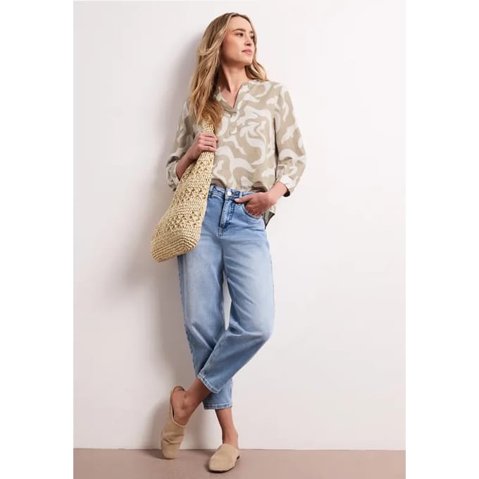 Blouse met gespleten hals van linnenmix