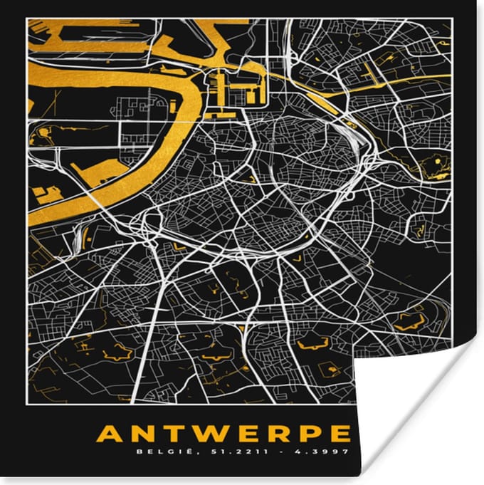 Poster Antwerpen - Stadskaart - Kaart - Goud - Plattegrond - 75x75 cm