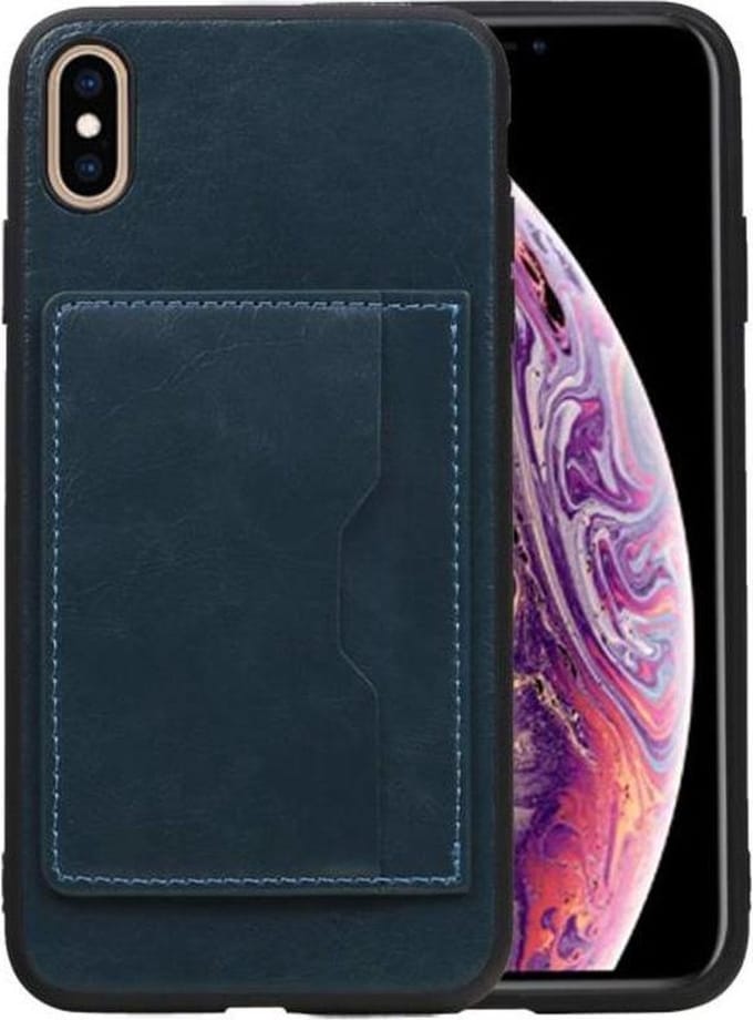 Navy Staand Back Cover 1 Pasjes voor iPhone XS Max