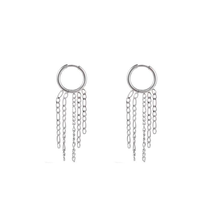 Go Dutch Label Oorhangers flat chain ring Zilver